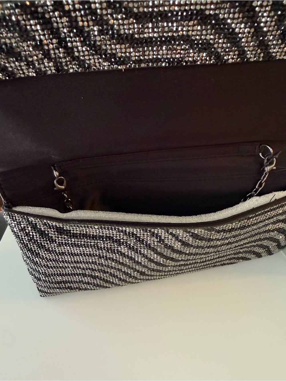 Sondra Roberts Black and Silver Beaded Fold-Over Clutch - Picture 3 of 7